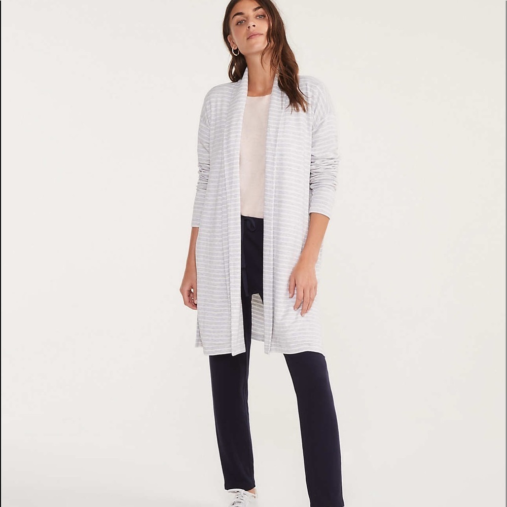 Lou & Grey Striped Signaturesoft Pocket Open Cardigan